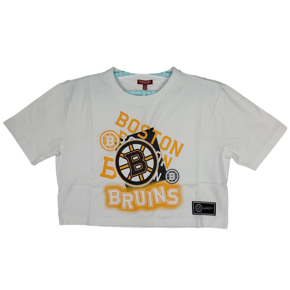 Boston Bruins Mitchell & Ness NHL Womens Medium Crop Top Shirt White‎ New